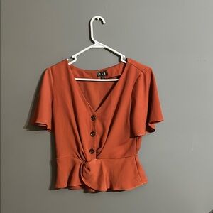 Orange Flutter Sleeve Peplum Blouse